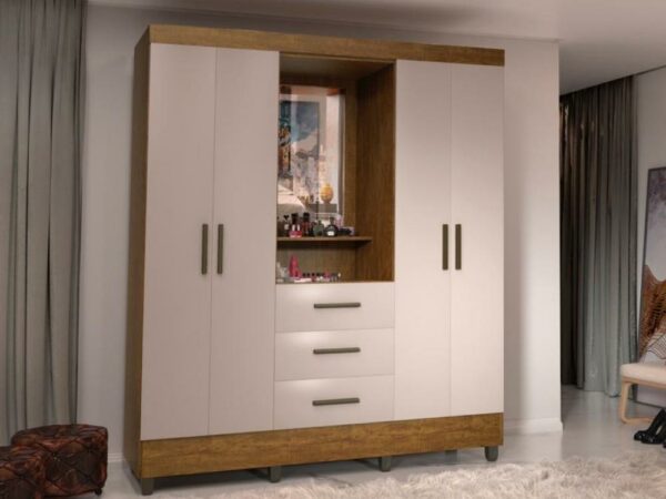 Guarda-Roupa Capelinha Lara 4 portas com espelho – Cinamomo/Off white