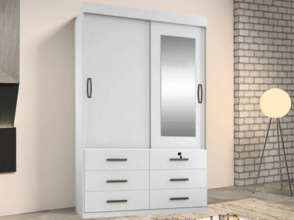 Guarda-Roupa Copa 5.0 2 portas de correr com espelho 6 gavetas – Branco