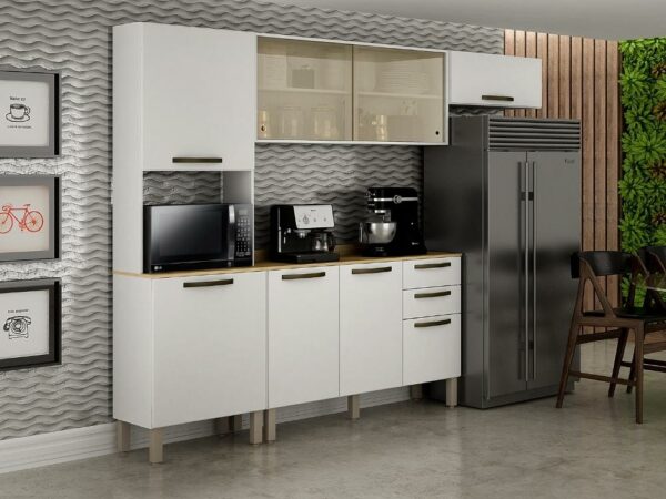 Cozinha Completa Valência com Aéreo Porta de Correr 4 peças - Branco
