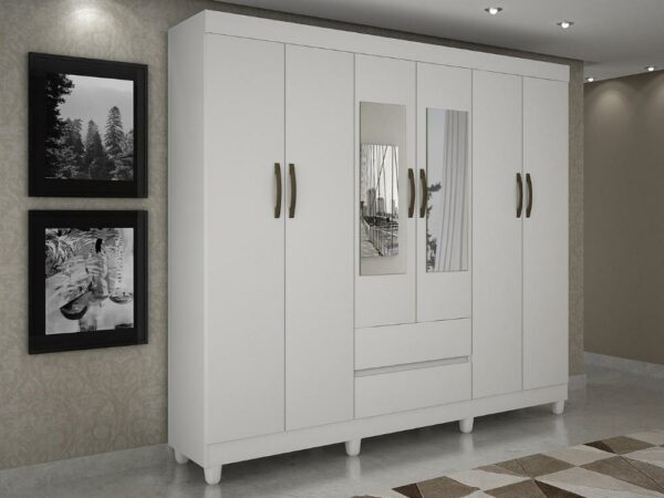 Guarda-Roupa Porto 6 portas com espelho - Branco