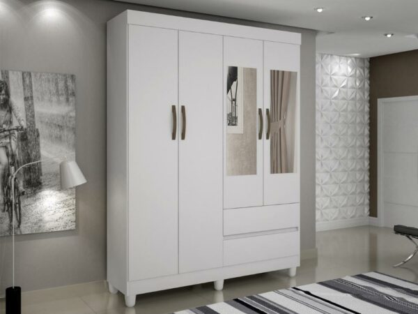 Guarda-Roupa Porto 4 portas com espelho - Branco
