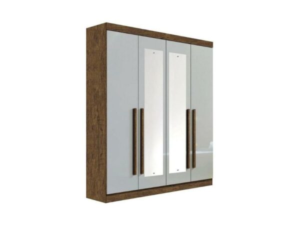 Guarda-Roupa Da Vinci Plus c/ espelho 4 portas e 3 gavetas – Ipê/Off white