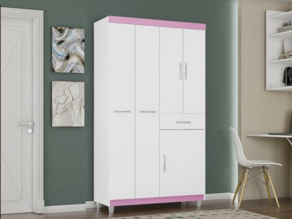 Guarda-Roupa Araplac 1005 flex 5 portas - Branco/Rosa