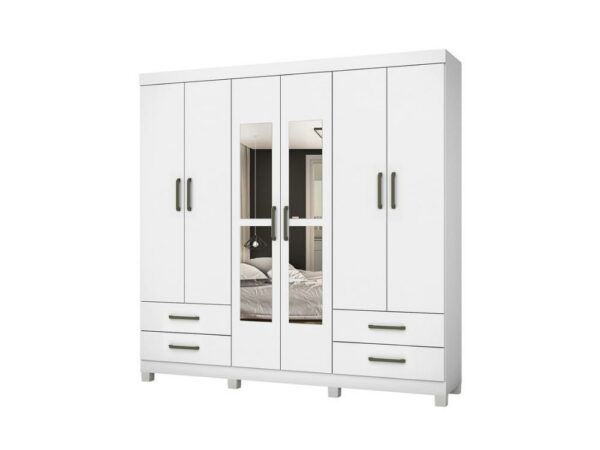 Guarda-Roupa Hércules c/ espelho 6 portas e 4 gavetas – Branco