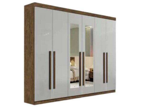 Guarda-Roupa Da Vinci Plus c/ espelho 6 portas e 6 gavetas – Ipê/Off white