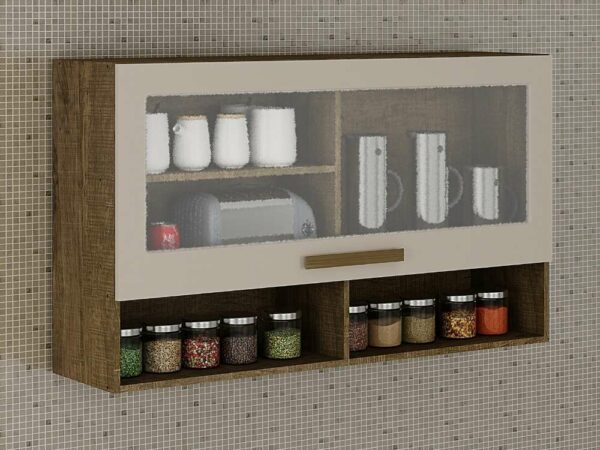 Armário de Cozinha Aéreo 1 porta Pérola REF 1200 – Ipê/Off white