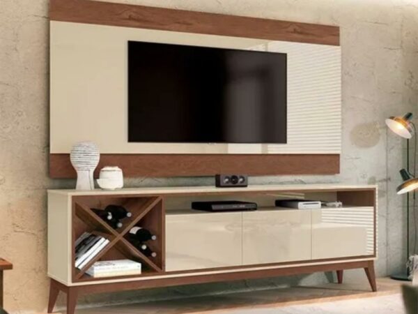Rack Com Painel Merlot 58" - Off White/Naturale