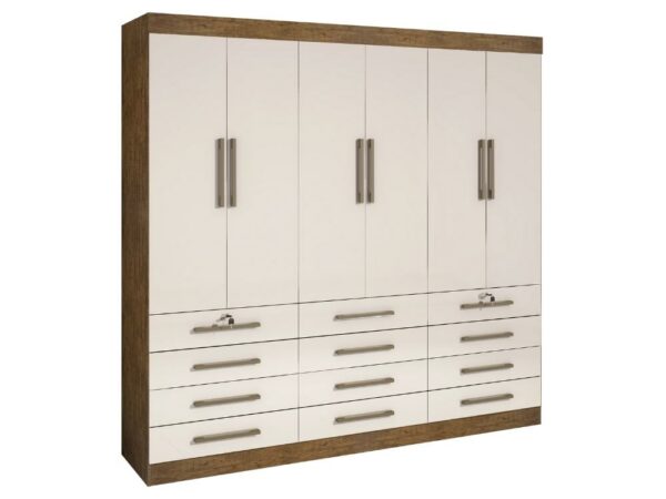 Guarda-Roupa Mônaco 6 portas e 12 gavetas – Ipê/Off white