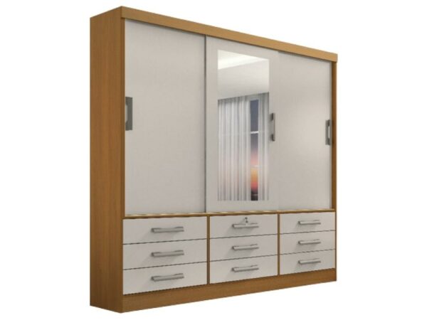 Guarda-Roupa Meridian 3 portas e 9 gavetas – Cinamomo/Off white