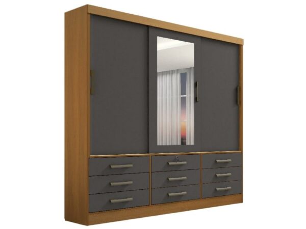 Guarda-Roupa Meridian 3 portas e 9 gavetas – Cinamomo/Grafite
