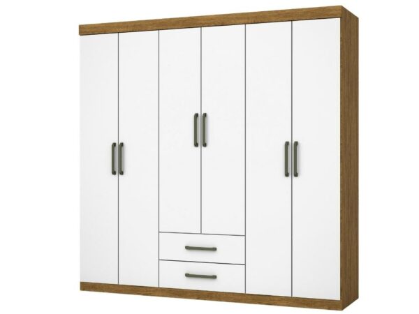 Guarda-Roupa Áries 6 portas e 2 gavetas – Freijo/Branco