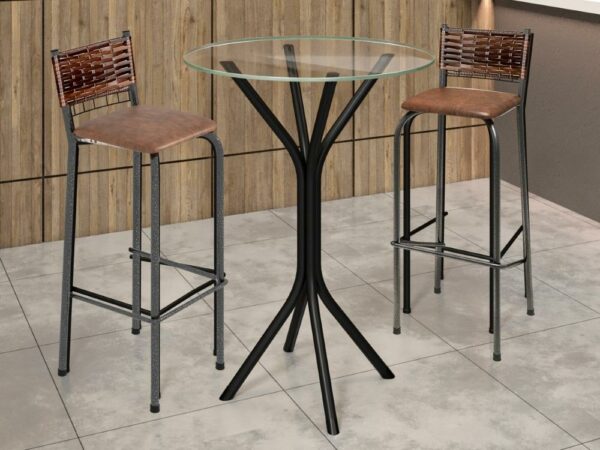 Conjunto tubular Mesa Bistrô + 2 Banquetas Ref. 700 – Preto Fosco Ratam