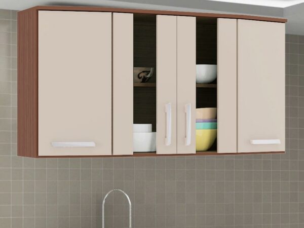 Armário de Cozinha Aéreo Bruna Tridimensional 4 portas – Cappuccino/Off white
