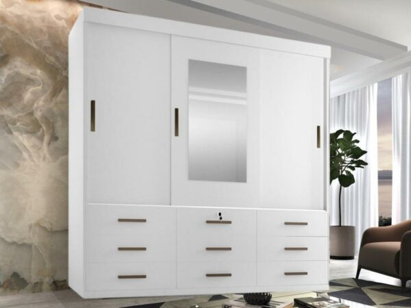 Guarda-Roupa Ipanema 5.0 3 portas de correr com espelho 9 gavetas – Branco