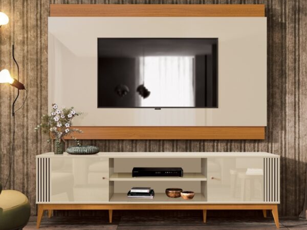 Rack Legacy Off White com Painel Legacy Off White/Cedro 2.0 75"