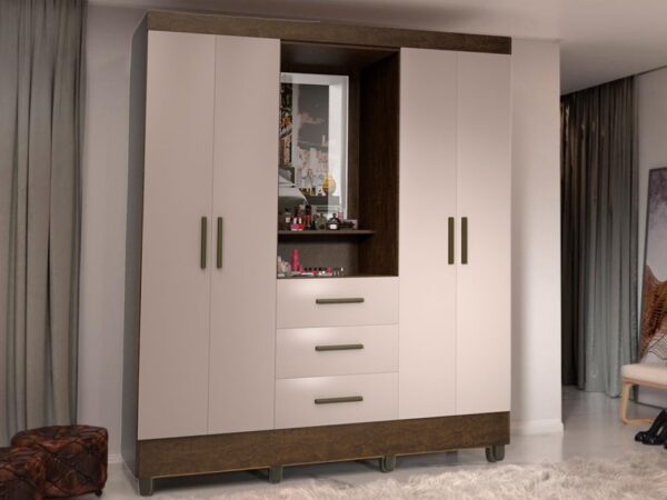 Guarda-Roupa Capelinha Lara 4 portas com espelho – Ipe/Off white