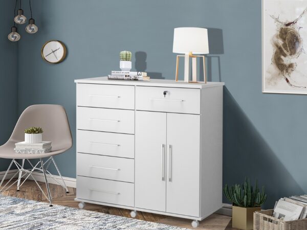Cômoda Fauna 6 gavetas 2 portas – Branco