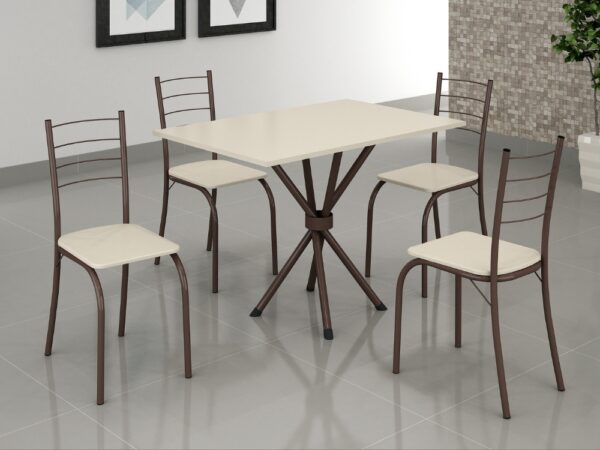 Conjunto Mesa Tubular Rio Marrom com 4 cadeiras Tampo Ardósia Off White  – 1.00x0.60