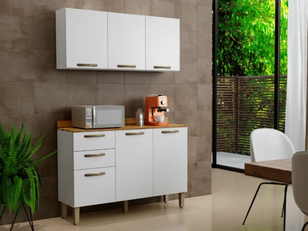 Combo Armário de Cozinha Aéreo 3 portas + Balcão 1.20 Valência – Branco