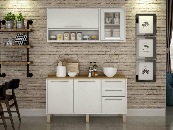 Combo Armário de Cozinha Aéreo + Balcão 1.20 Paris – Branco