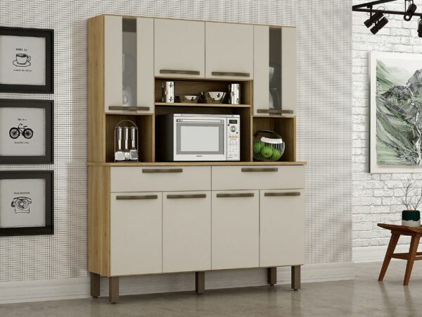 Armário de Cozinha Kit Turim 8 portas - Carvalho/ Off White