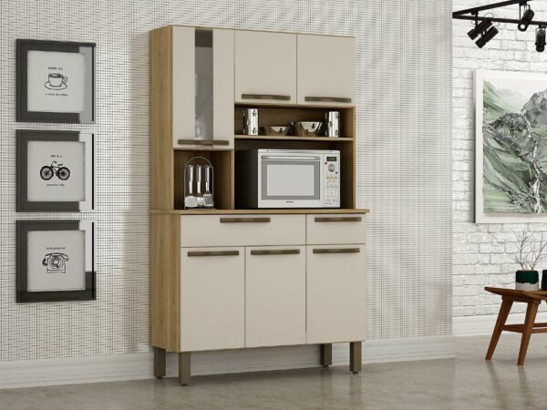 Armário de Cozinha Kit Turim 6 portas - Carvalho/Off White