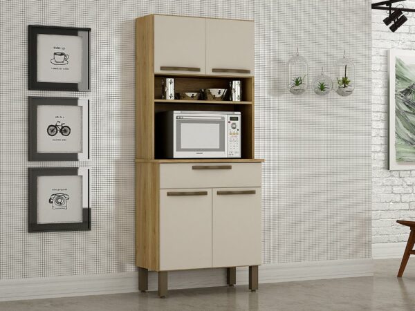 Armário de Cozinha Kit Turim 4 portas - Carvalho/Off White