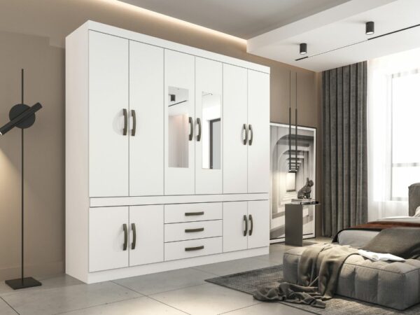Guarda-Roupa Parma 10 portas com espelho - Branco