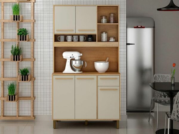 Armário Kit de Cozinha Ametista 5 portas – Cinamomo/Off White