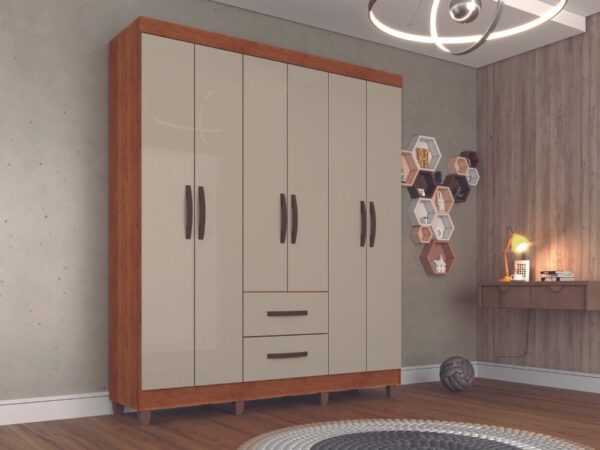 Guarda-Roupa Estrela 6 portas - Cinamomo/Off White