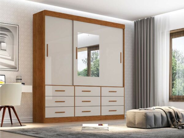 Guarda-Roupa New Star 3 portas de correr com espelho - Cinamomo/Off White