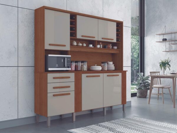 Armário Kit de Cozinha Catar 6 Portas 2 Gavetas – Cinamomo/Off White