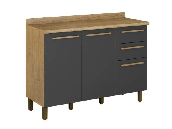 Balcão de cozinha 3 portas 2 gavetas Pérola REF 1200 – Cinamomo/Grafite