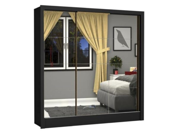 Guarda-Roupa Dubai Premium c/ espelho 3 Portas e 3 Gavetas – Preto