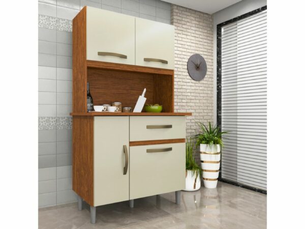 Armário Kit de Cozinha Luiza 4 Portas 1 Gaveta - Cinamomo/Off White
