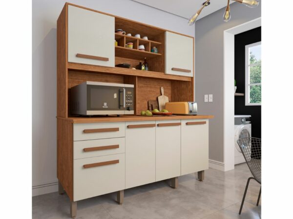 Armário Kit de Cozinha Luna 6 Portas 2 Gavetas - Cinamomo/Off White