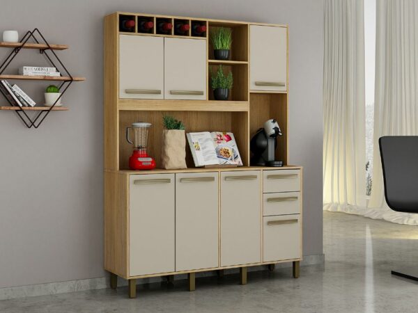 Armário Kit de Cozinha Granada 7 portas – Cinamomo/Off White