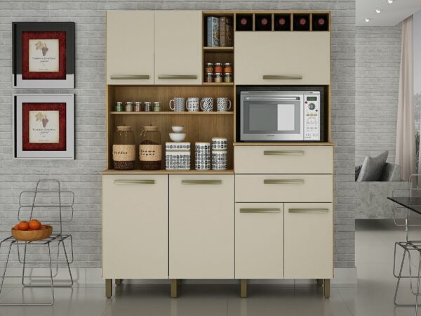 Armário Kit de Cozinha Monte Rey 7 portas – Cinamomo/Off White