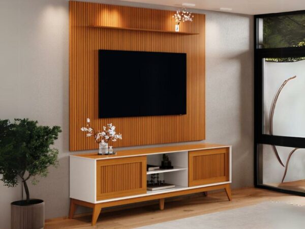 Rack King com Painel Avant 75″ –  Off White/Cedro Ripado