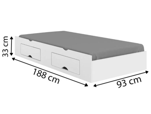 Cama Auxiliar solteiro com 2 gavetas - Branco
