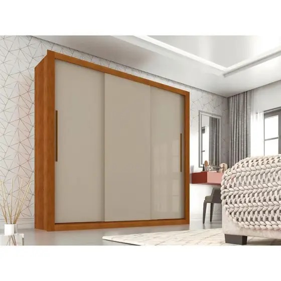 Guarda-Roupa Panamá 3 portas de correr - Cinamomo/Off White Flex