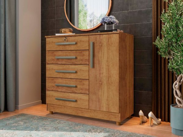 Cômoda Vitória 5 gavetas 1 porta - Cedro