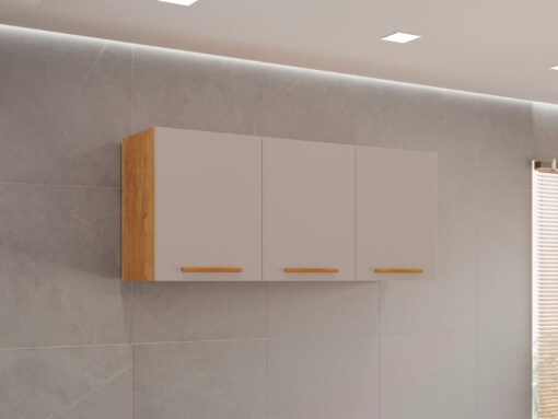 Armário de Cozinha Aéreo New Valência Triplo 1,20m - Cinamomo/Off White