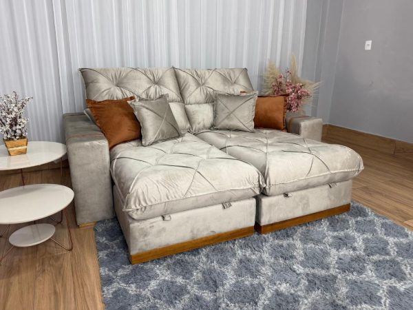 Sofá Retrátil Reclinável Pleno 2.50 - Capuccino Veludo