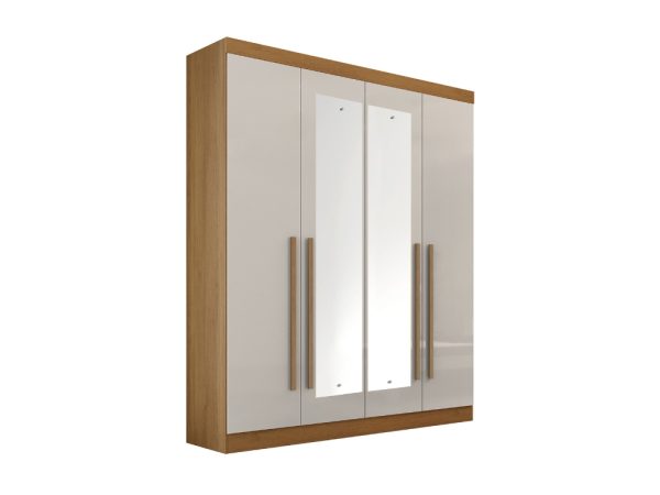 Guarda-Roupa Da Vinci Plus c/ espelho 4 portas e 3 gavetas - Cinamomo/Off White