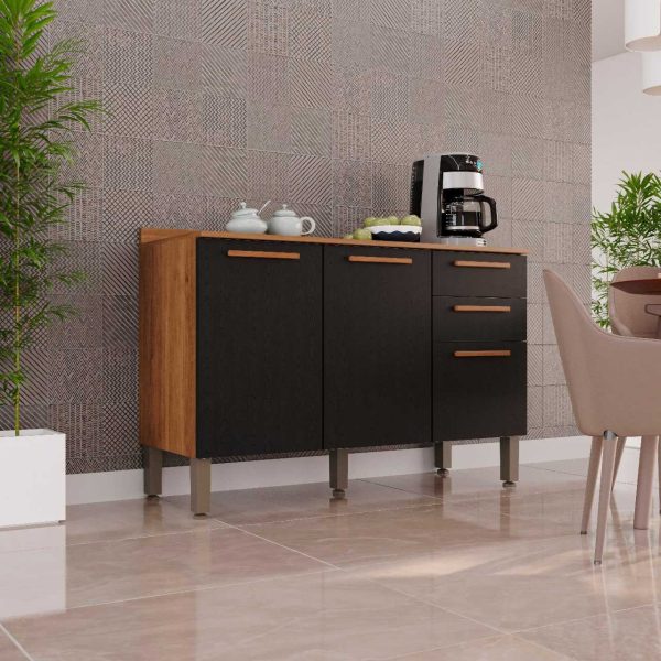 Balcão de Cozinha New Valência 1,20m -  Cinamomo/Preto