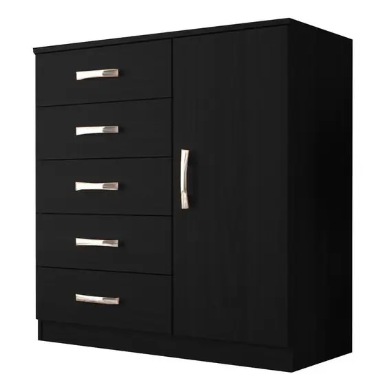 Cômoda 5 gavetas 1 porta Ref.: 012 - Preto