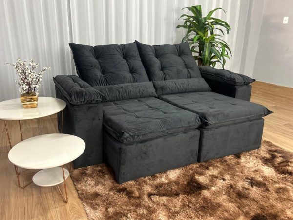 Sofá Retrátil Reclinável Atenas 2.00m - Preto Veludo