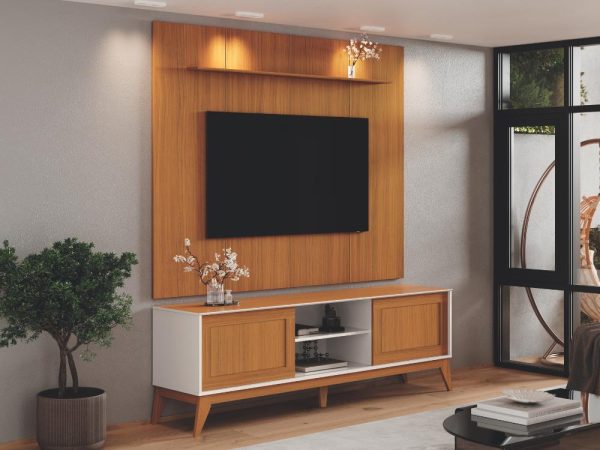 Rack King com Painel Avant 75" -  Off White/Cedro