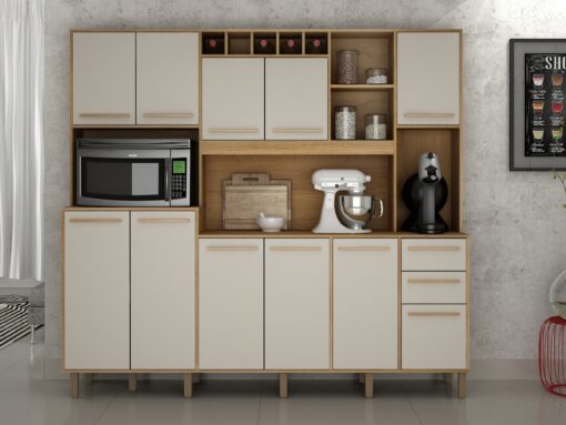 Armário Kit de Cozinha Petra 11 portas - Cinamomo/Off White